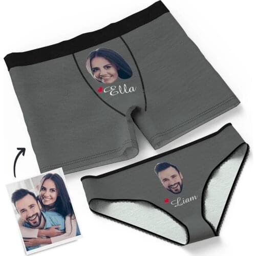 Personalize wedding COUPLE UNDERPANTS SET CUSTOM FACE AND NAME Christmas boyfriend boxers gifts Valentines day favors