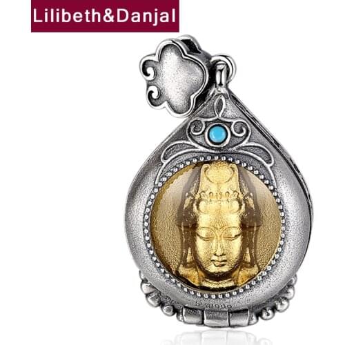 Buddha Gawu Box Pendant Real 925 Sterling silver Heart Sutra Mantra Scripture Inlaid natural stones Necklace Pendant Jewelry P08