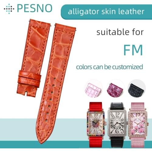 Pesno Colorful Alligator Leather Watch Band Round Grain Genuine Crocodile Leather Watch Strap for FM LONG ISLAND 902/950/952