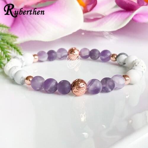 Ruberthen 6 mm A-methyst Essential Oil Diffuser Bracelet Natural Lava Stone Bracelet Anxiety Relief Gem stone Bracelet