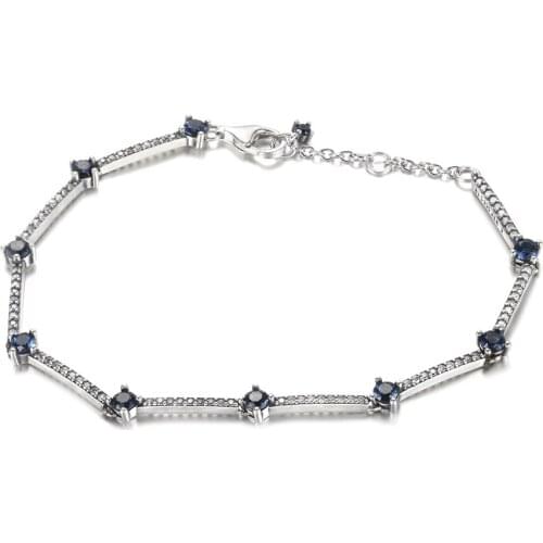 S925 Sparkling Pave Bars Bracelet for Women Girl Lady Gift Blue CZ