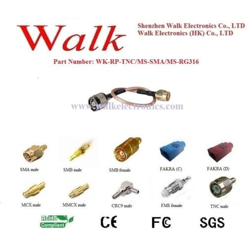 RF cable assembly: RP-TNC male straight to SMA male straight with RG316 cable