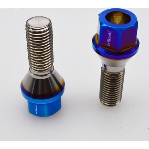 High performance light weight strong burnt blue color 60 degree cone seat Gr.5 titanium alloy lug bolt M12*1.5*28mm