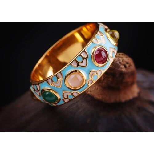 S925 sterling silver jewelry Thailand enamel craft colorful ring ethnic style