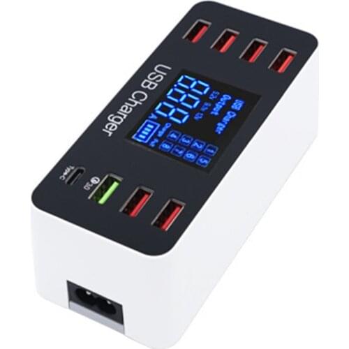 8 Port USB Charger Quick Charge 3.0 Multiple USB Phone Charging Station HUB Charger QC3.0 + Type-c LED Display 40W US Plug