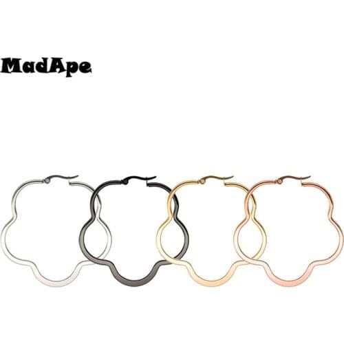 MadApe Plum Blossom Hoop Earrings Women Gold Color Stainless Steel Simple Ear Geometry Jewelry Lady Gift Boucles doreilles