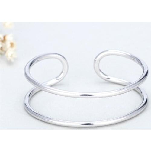 Sole Memory Double Layer Simple Fresh Sweet 925 Sterling Silver Female Resizable Bangles SBR170