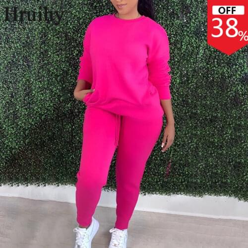 Tracksuit Women Solid Pocket Streetwear Long Sleeve Two Piece Set Women Drawstring Fashion New Elastic Waist Dresy Damskie