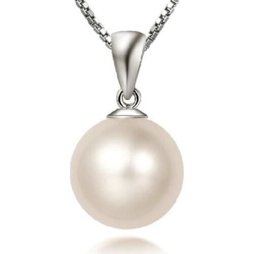 ANENJERY 925 Sterling Silver Necklace 10mm 12mm Pearl Pendant Neckace For Women Gift Chain choker S-N85
