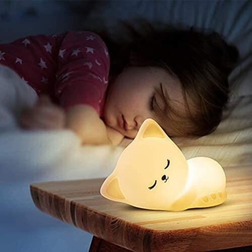 Cute Cat Night Light Birthday Girls Gifts Room Decorations LED Color Changing Animal Portable Squishy Silicone Lamp-Tap Control