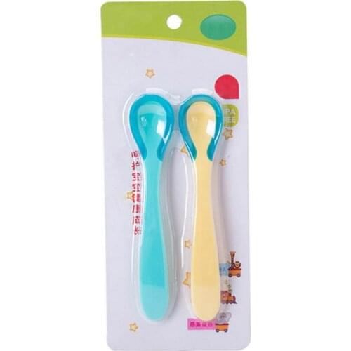 2Pcs Baby Spoons Tableware For Children Flatware Cutlery Spoon Silicone Feeding Soft Head Spoon