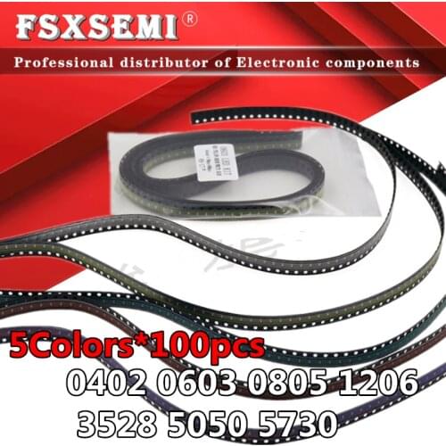 5colors x100pcs=500pcs 0402 5050 5730 1210 1206 3528 0805 0603 LED Diode Assortment SMD Kit Green/RED/White /Blue/ Yellow