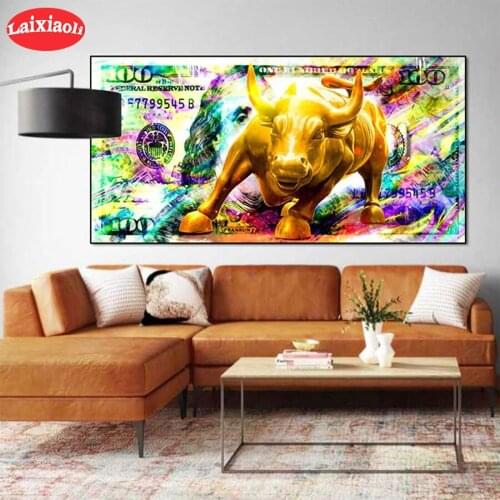 5D DIY Diamond Embroidery Modern art angry golden bull dollar Picture Diamond Painting Cross Stitch Mosaic New Arrival Wall Art