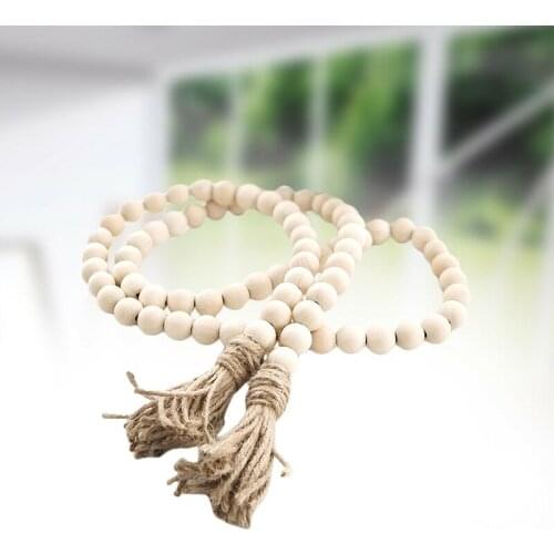 Wooden Tassel Beads Ornaments Cotton String Beading Closet Door Handle Decoration Wooden Bead Closet Door Hanging Ornament