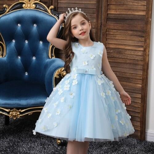 Kids dresses for girls Flower embroidery Beaded Unicorn Headwear Girls Dresses for Children Princess Party Custumes