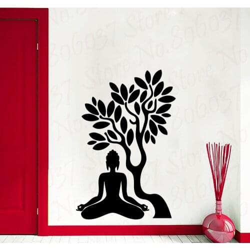 Art new Design house decor Vinyl Buddha and tree Wall Decals removable colorful home decoration cheap PVC Bedroom Sticker WL2026