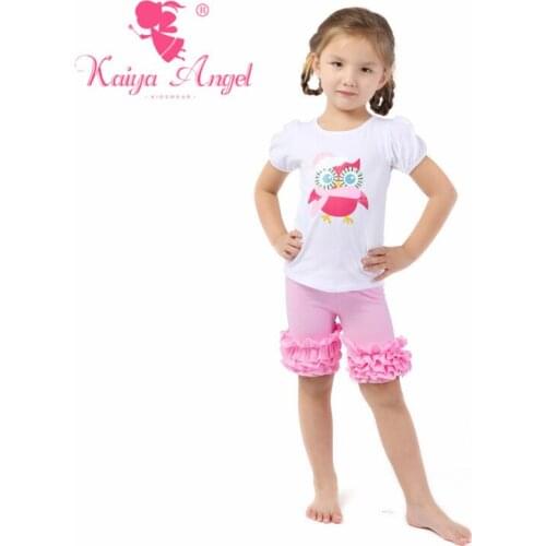 Kaiya Angel Baby Girls White Cotton Bubble Sleeve Cartoon Parrot Top Pink Shorts Boutique Clothing Tracksuits Summer Outfits