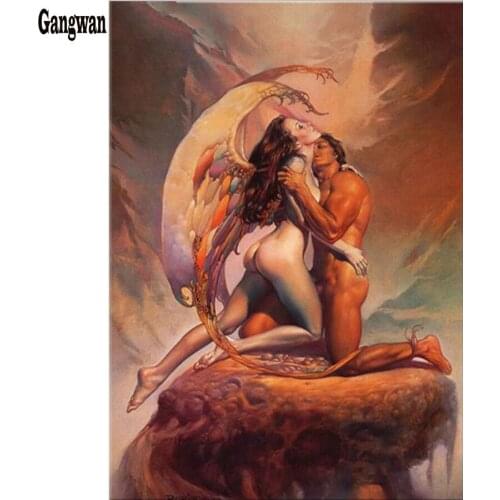 5D Diy Diamond Painting Cross Stitch kissing Couples Home Decor Square Mosaic Full Diamond Embroidery angel wings lovers hobby