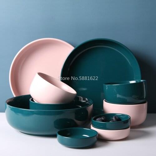 Nordic Simple Color Glaze Ceramic Tableware Rice Bowl Household Dish Plate Soup Bowl Plate Dish Combination