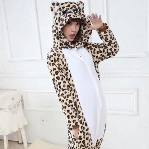 Kigurumi Flannel Leopard Bear Pajamas Animal Suits Cosplay Costume Adult Onesies Cartoon Animal Sleepwear