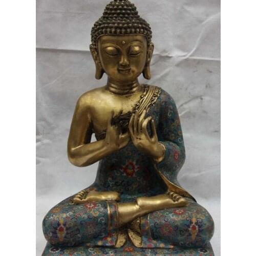 China Temple Bronze Copper Cloisonne Amitabha Tathagata Sakyamuni Buddha Statue