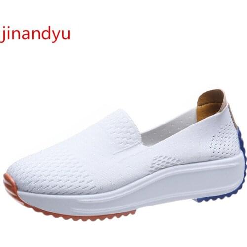 Mesh Platform Sneakers Slip on Ladies Shoes Fashion Breathable Comfy Platform Shoes Woman Black White Sneakers Women Size 42 43