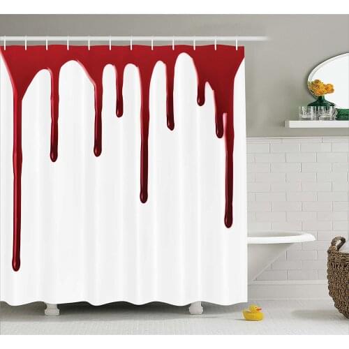 Bloody Shower Curtain Flowing Blood Horror Spooky Halloween Zombie Crime Scary Help me Themed Illustration Bath Curtains
