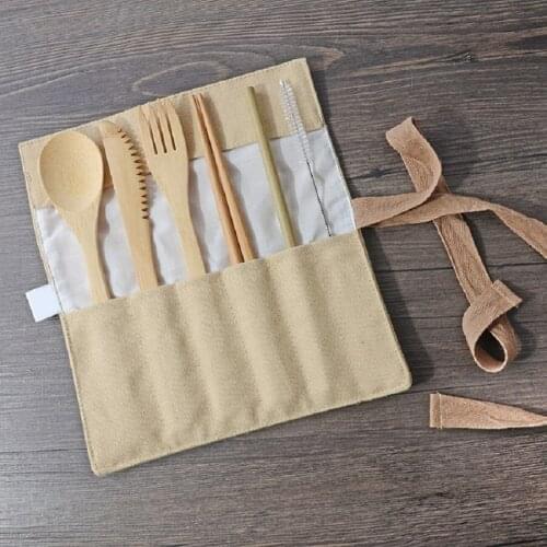 Brand New Easy Carry Reusable Flatware Organizer Bamboo Spoon Knife Fork Cutlery Set Outdoor Camping Travel Utensils Wrapped Kit