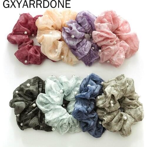 2019 New INS Fashion Solid Scrunchie Pearl Hair Rope Ring Cute Women Girls Ponytail Hairband Party Headwear Hair Accessories