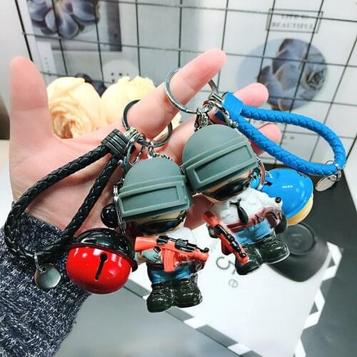 Cartoon Game Pubg Keychain Level 3 Helmet PVC Doll Saucepan Gun Key Chain Fans Battle Grounds 98k Keyring Gifts For Men Llaveros