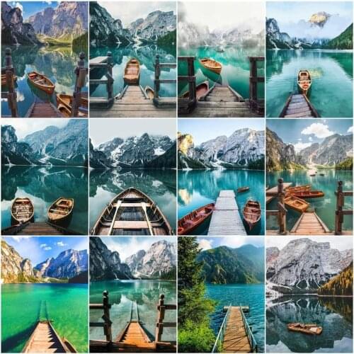 CHENISTORY 60x75cm Coloring By Number Lakes Scenery Drawing On Canvas Handpainted Art Gift DIY Oil Painting Boat Kits Home Decor
