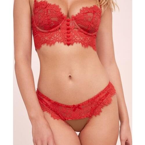 2021 New Lace Brassiere Lingerie Set Sexy Lingerie Women Underwear Set Eyelash Sex Lace Bralette + Panty Red Pink