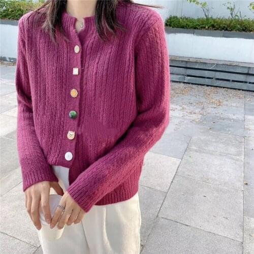 FMFSSOM New 2020 Autumn Winter Womens Sweaters V-Neck Buttons Short Cardigans Fashionable Korean Ladies Knitwears