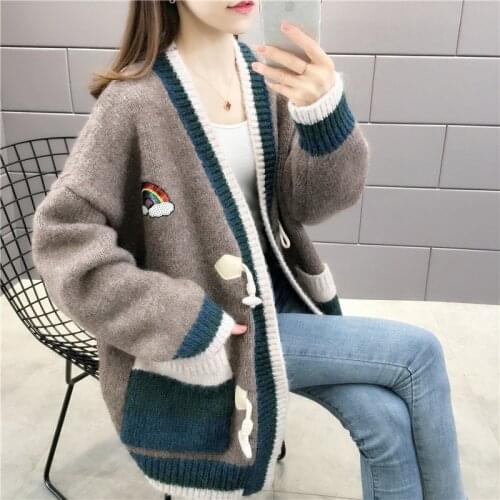 Autumn Winter Cashmere Sweater Cardigan Women Loose Horn Buckle Thick Sweater Wool Cardigan Winter Warm Loose Jacket Female