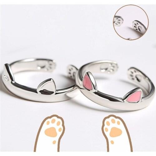 Silver Plated Cat Ear Ring Design Cute Fashion Jewelry Cat Ring for Women Gifts Adjustable Charms Anel Jewelry for Women