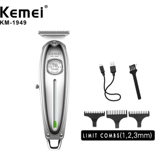 Kemei KM-1949 USB Professional Hair Clipper All Metal Men Electric Cordless Hair Trimmer 0mm T Blade Finish Haircut Machine