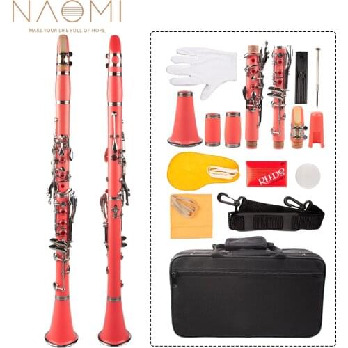 Naomi Professional Bb Clarinet ABS 17-Key Cupronickel Plated Nickel Clarinet Kit W/ Clarinet+Reeds+Strap+Case+Components Pink