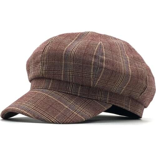 Simple Retro Art Octagonal Hat for Women Autumn Winter Casual Plaid Artist British Style Berets cotton Woman Hats