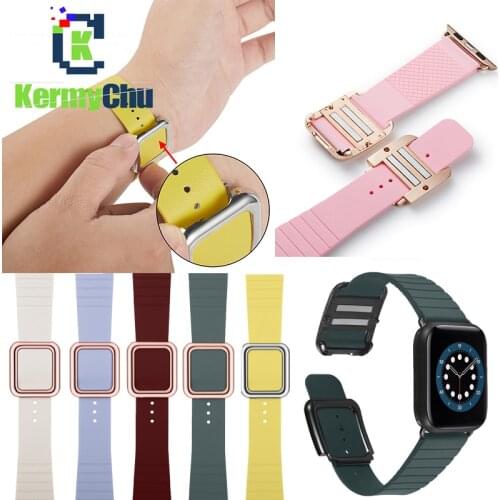 Silicone Watch Band for Apple Watch 42mm 44mm 38mm 40mm Stainless Steel Bracelet Belt for IWatch Series 6 SE 5 4 3 2 1 Strap