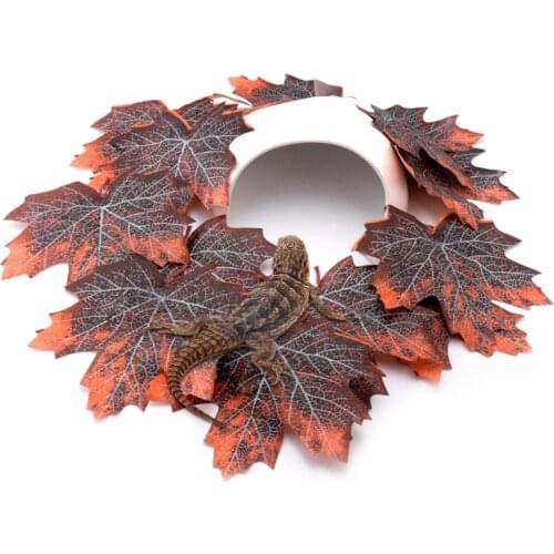 Snake Hides Small Reptile Hideout Caves Terrarium Hide Box for Lizards Leopard Gecko Sturdy Plastic with 12 Leaves