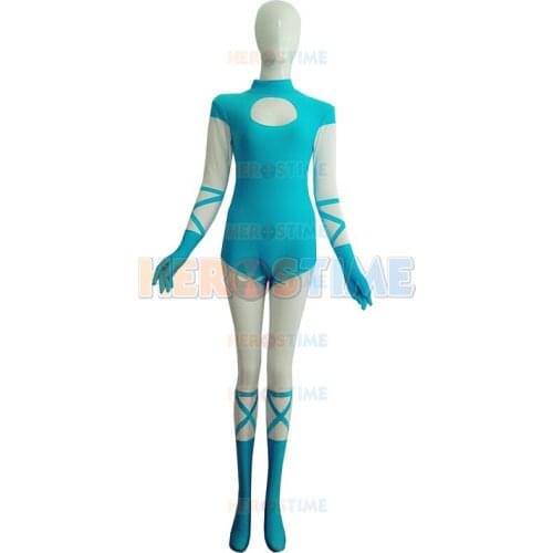 Light Blue And White Spandex Superhero Costume female halloween cosplay costumes adult hot sale zentai suit free shipping