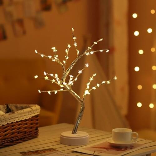LED Night Light USB Fire Tree Light Copper Wire Table Lamps Indoor Bedroom Wedding Party Bar Christmas Decoration For Home