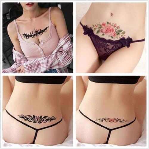 Butterfly Flower Tattoo Sticker Temporary Tattoo Black Sexy Waist Fake Tattoo For Woman Waterproof Big Tattoo on Body