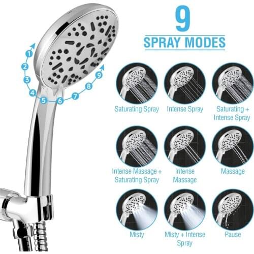 9 Spray Modes Three Setting Universal Adjustable Shower Head High-Pressure Water Saving Massage For ShowerHead Bathroom