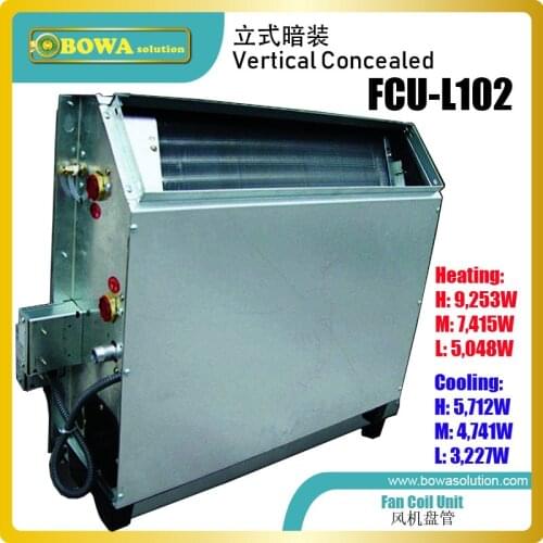Vertical installation concealed FCU is great design for hydronic heating by boiler, solar,gas burner/heat pump water heater