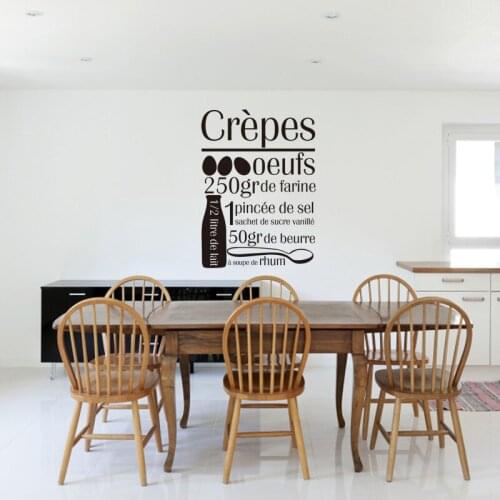 Sticker-recette-crepes Vinyl Wall Decor Kitchen Wall Art Decals Cuisine Home Decor Poster House Decoration 42 cm x 60 cm