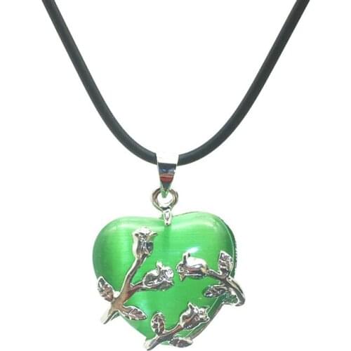 YEACI Sweet Girls Heart Shape Opal Pendant Metal Wrap Necklace Pendants for Women Natural Stone Necklace 5 Colors N-070