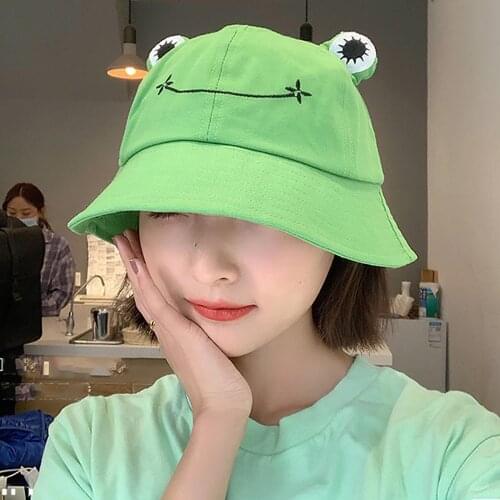 Women Cartoon Frog Bucket Hat Panama Fishing Cap Cute Froggy Hat Homme Femme Bob Chapeau Outdoor Sun Fisherman Hat
