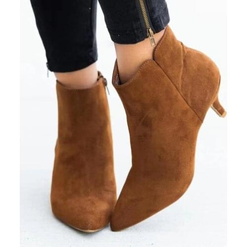 Women Suede Ankle Boot Mid Stiletto Heel Side Zip Pointed Toe Party Work Outdoor Shoe Fine Heel Leopard Print Fashion