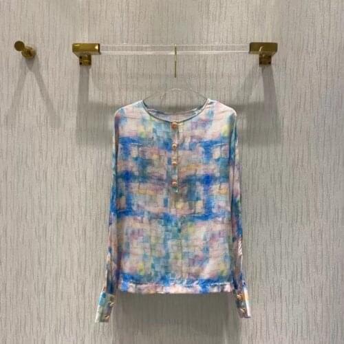 Cosmicchic Women Runway Shirts 2021 Fashion Silk Print Elegant Long Sleeve O-neck Blouse Ladies Totem Loose Pullover